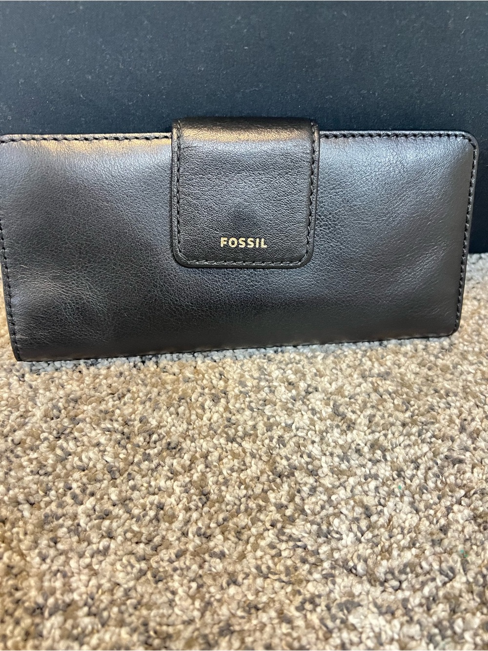 Fossil Black Leather Snap Tab Card Holder